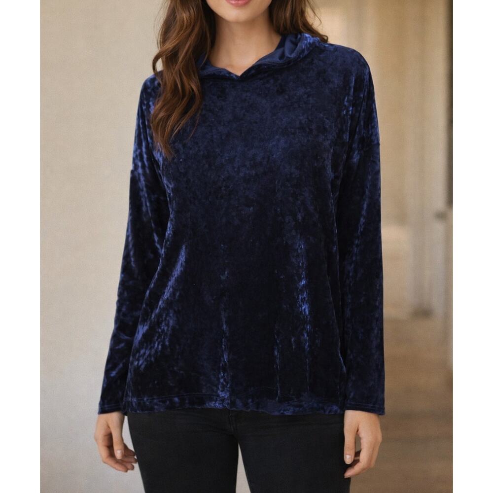 Emetla Women's Hooded Top Size Sm Crushed Velvet Purple Long Sl Top, Whimsigoth